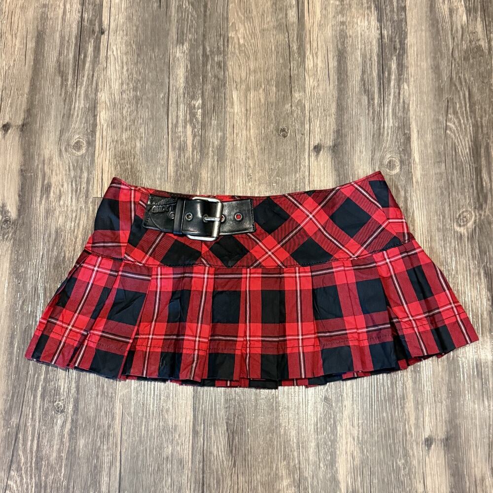 VTG Miss Sixty Red Black Micro Mini Pleated Skirt Skort Tartan Plaid Y2K Sz S